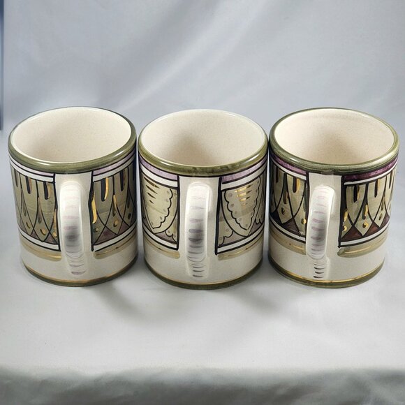 Starbucks Sberna Deruta Italy Coffee Mug 3pc Set Rare Gold Trim Italian Tea Cups - Picture 6 of 10